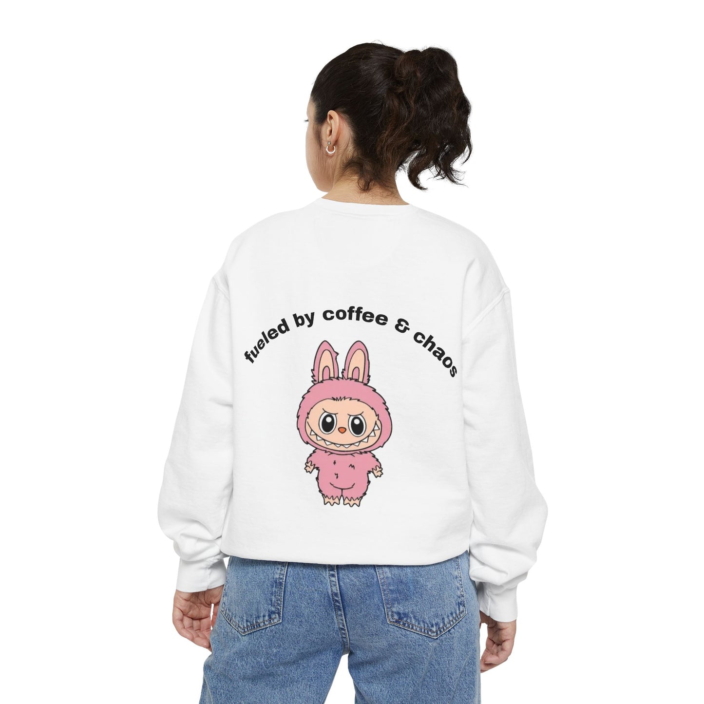 Cozy Garment-Dyed Sweatshirt, Cute Bunny Sweatshirt, Gift for Her, Coffee Lover's Sweatshirt, Chill Vibes Style, Happy Casual Wear