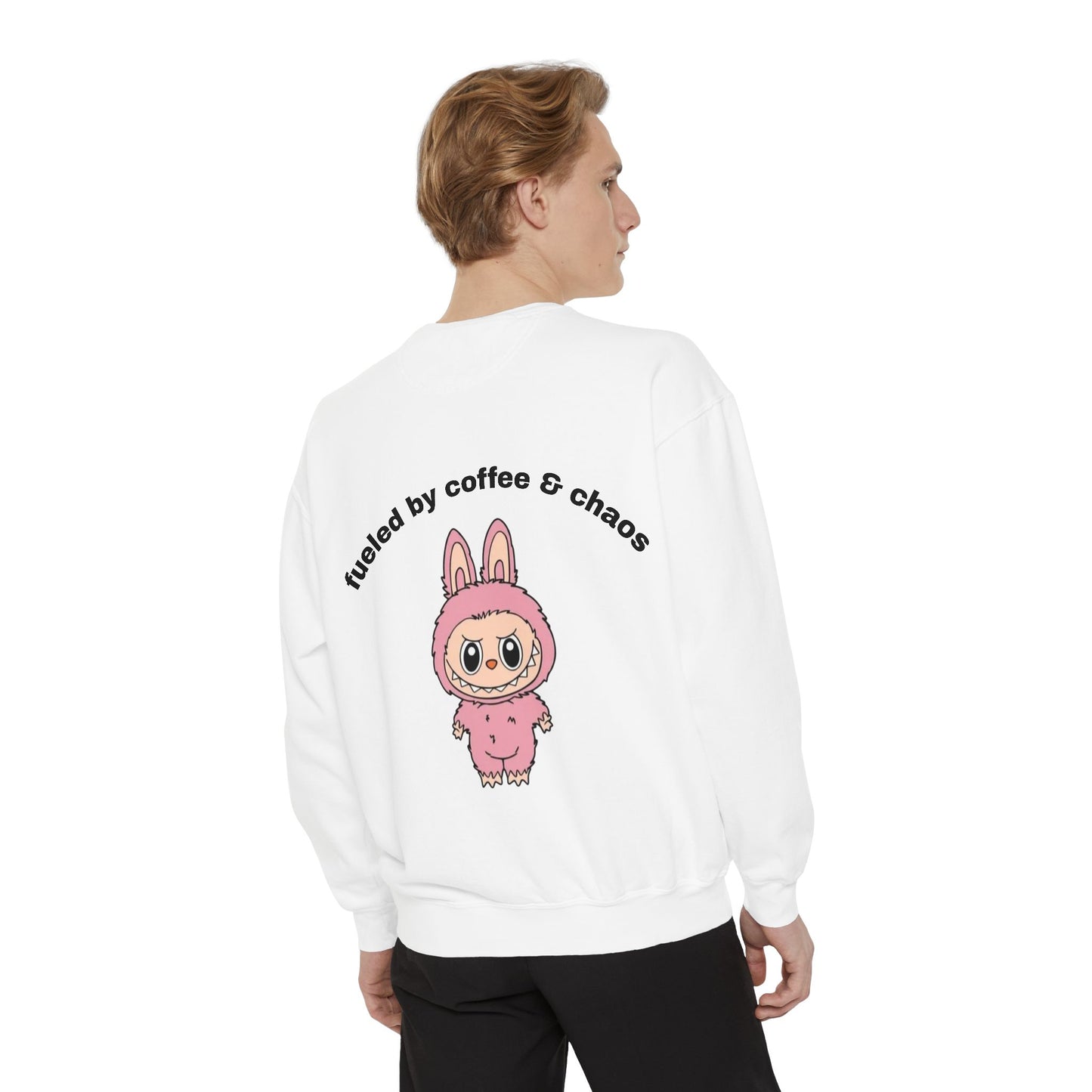 Cozy Garment-Dyed Sweatshirt, Cute Bunny Sweatshirt, Gift for Her, Coffee Lover's Sweatshirt, Chill Vibes Style, Happy Casual Wear