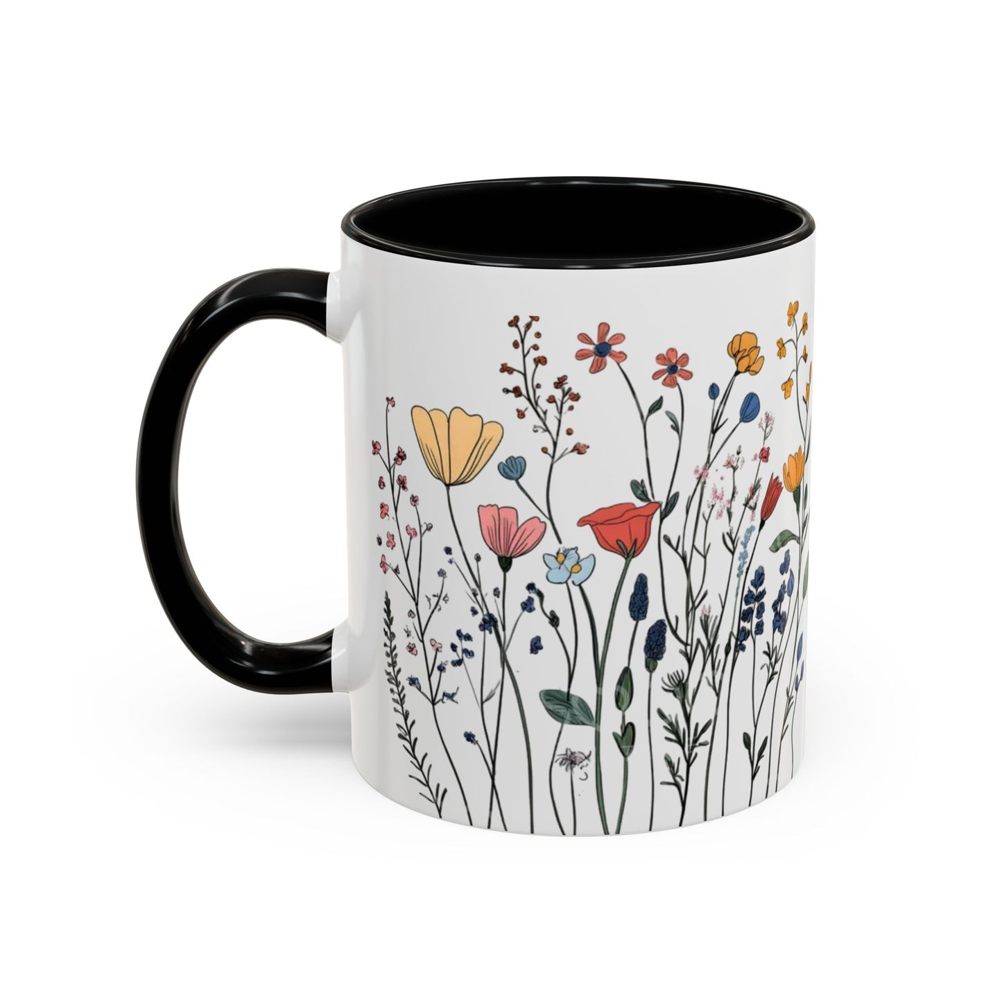 Floral Accent Coffee Mug | Flower Design Ceramic Cup for Home, Unique Gift for Her, Spring Decor, Tea Lover Mug, Garden Floral